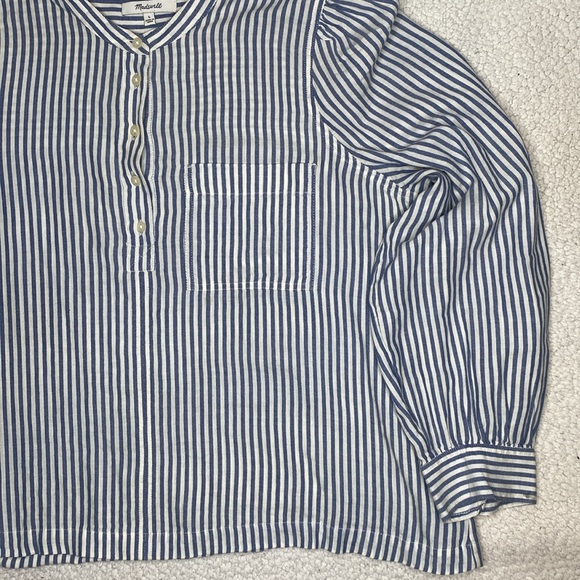 Madewell Puff-Sleeve Popover Railroad Stripe Shirt: Size Large - Picture 5 of 11